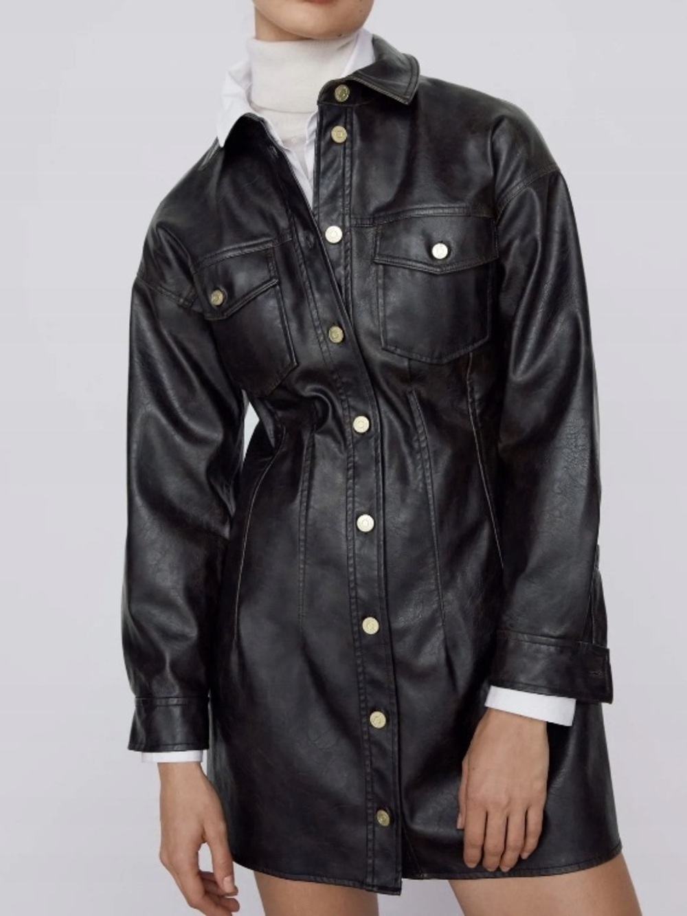 ZARA Faux Leather Button Front Mini Dress XS NWT